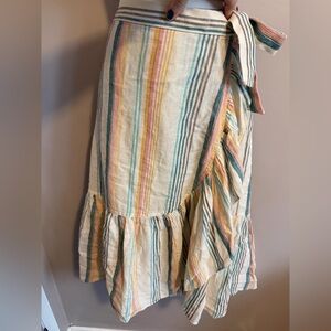 Chaps Multicolour Striped Linen Blend Wrap Skirt XL
